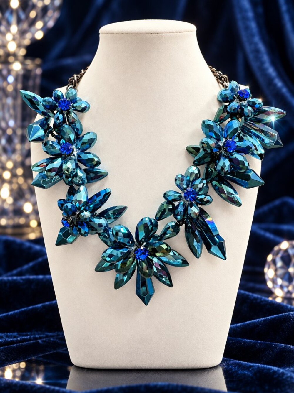 Park Lane Masterpiece Necklace Blue Crystal Floral Statement Jewelry